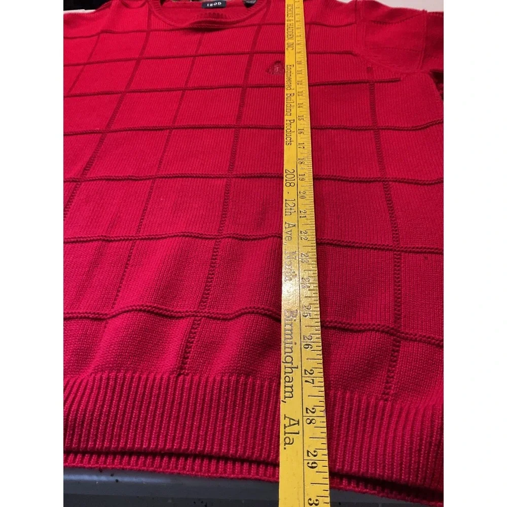 IZOD Mens XL Red Textured Grid 100% Cotton Crewneck Pullover Sweater Long Sleeve